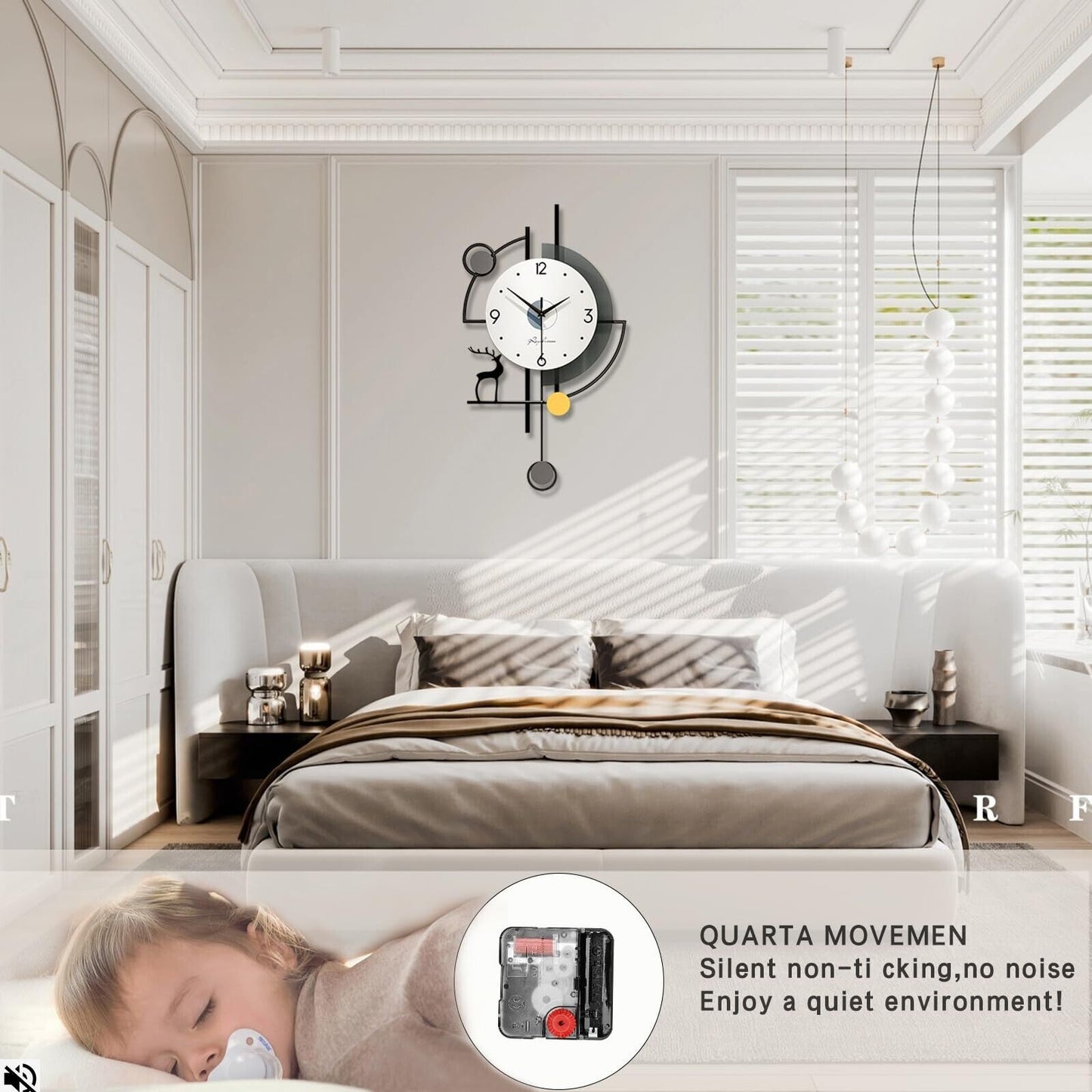 FLEBLE Extra Large Wall Clock for Living Room Decor Modern Wall Clocks Decora...