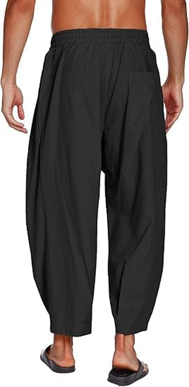Men'S Cotton Linen Harem Pants Drawstring Casual Cropped Trousers Lightweight Loose Beach Yoga Pants with Pockets