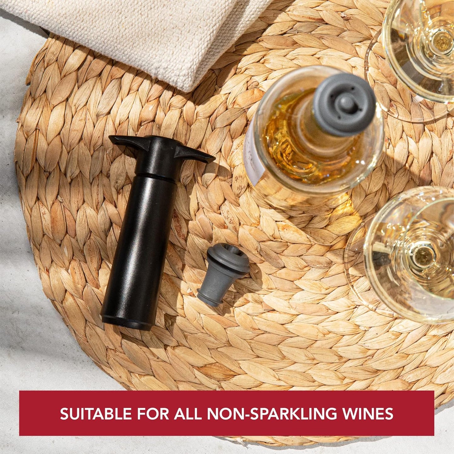 Wine Saver Vacuum Stoppers – Set of 6 – Gray – Airtight Seal for Opened Bottles – Preserves Wine Freshness up to 10 Days – Reusable & Dishwasher Safe – for Wine Saver Pump