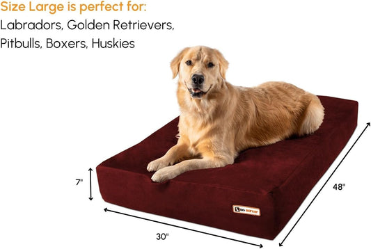 Barker Beds Sleek Dog Bed for Large Sized Dogs (Large, Burgundy) – 7" Thick Soft & Comfortable Orthopedic Cushion – Durable & Washable Microsuede Cover – Made in USA