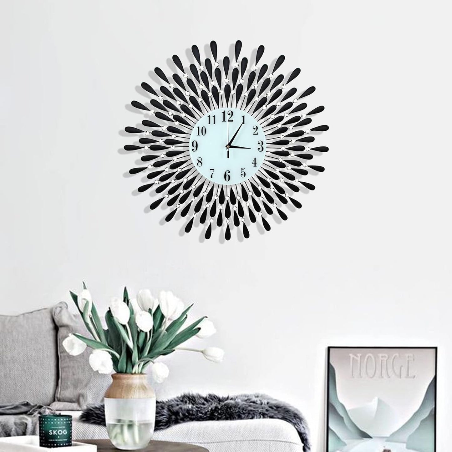 28.0 Inch Modern Elegant Silent Wall Clock, Quartz Non-Ticking Large Wall Clock for Living Room Kitchen Office Decor