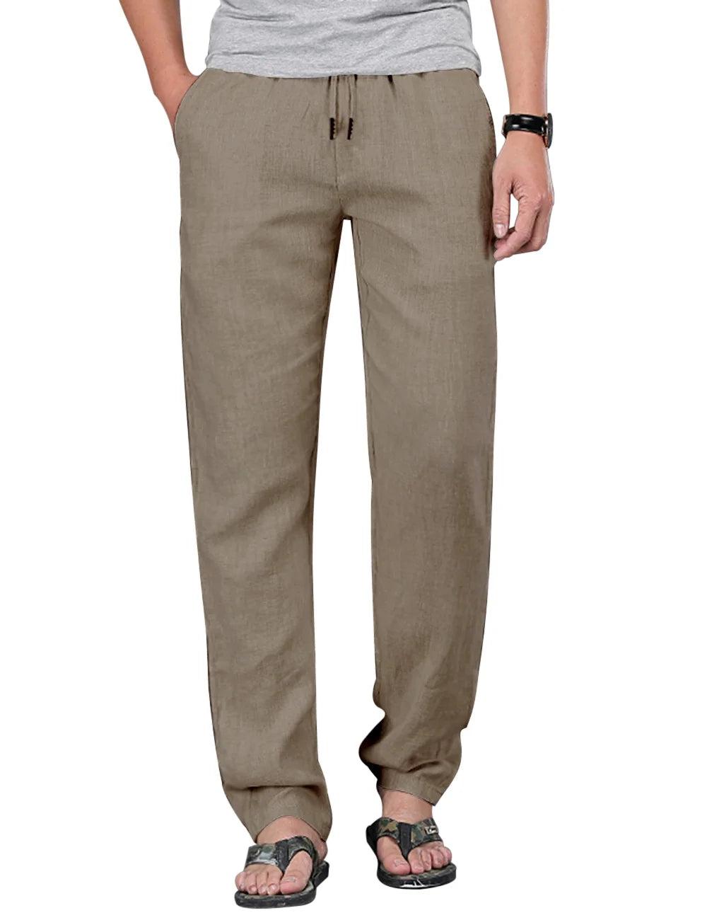 Mens Cotton Linen Drawstring Pants Elastic Waist Casual Jogger Yoga Pants