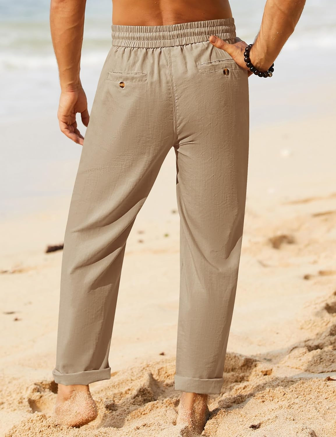 Linen Pants Men Casual 2025 Summer Beach Elastic Drawstring Waist Yoga Pants Travel Baggy Work Pant Pajama