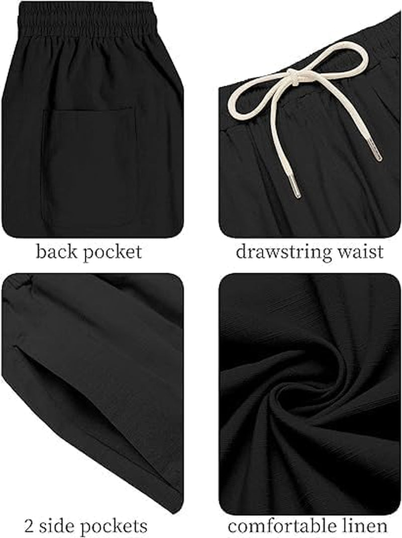 Men'S Cotton Linen Harem Pants Drawstring Casual Cropped Trousers Lightweight Loose Beach Yoga Pants with Pockets