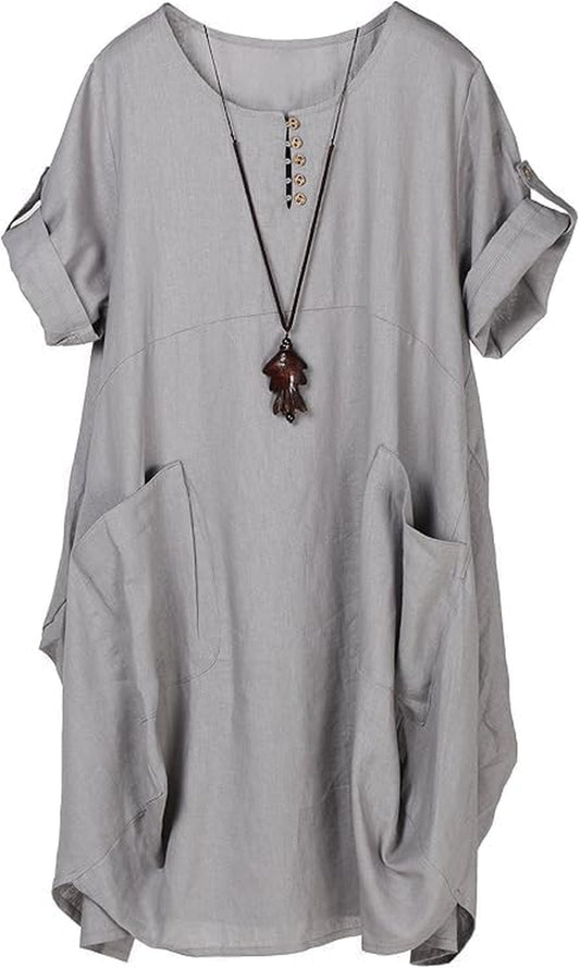 Women'S Ruffle Oversize Casual Midi Dresses with Pockets