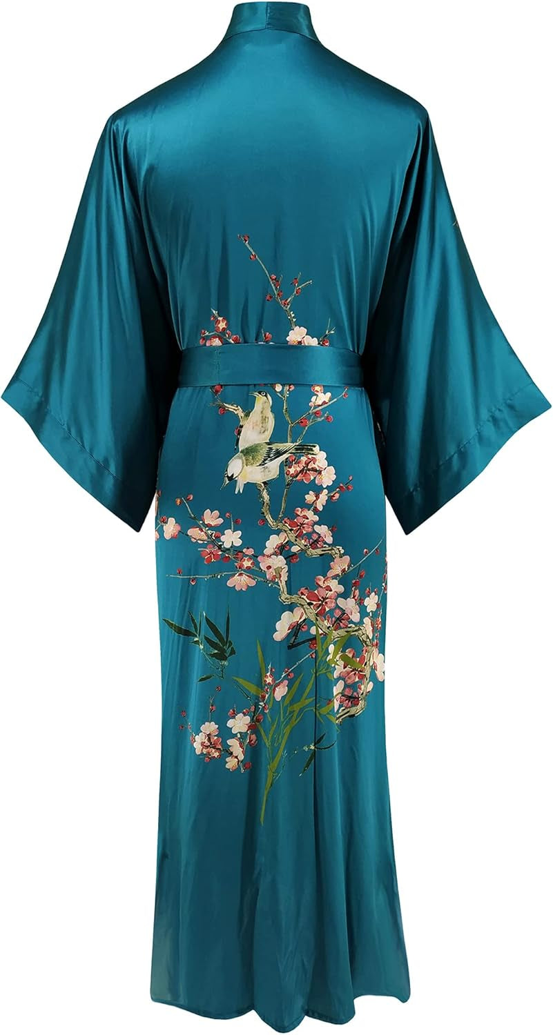 Women'S 100% Silk Kimono Long Robe - Classic Colors and Prints