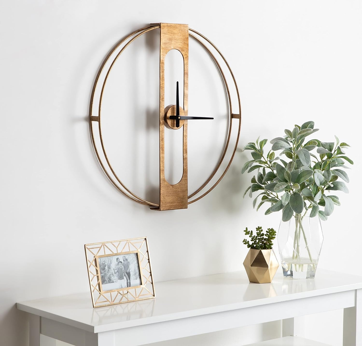 Urgo Numberless Modern Metal Wall Clock, Gold Finish with Black Hands