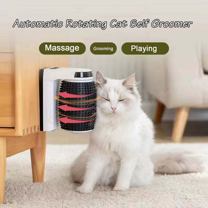 Smart Cat Self Groomer with Catnip Automatic Rotating Cat Massager Wall Corner Groomers Smart Self Cleaning Cat Brush
