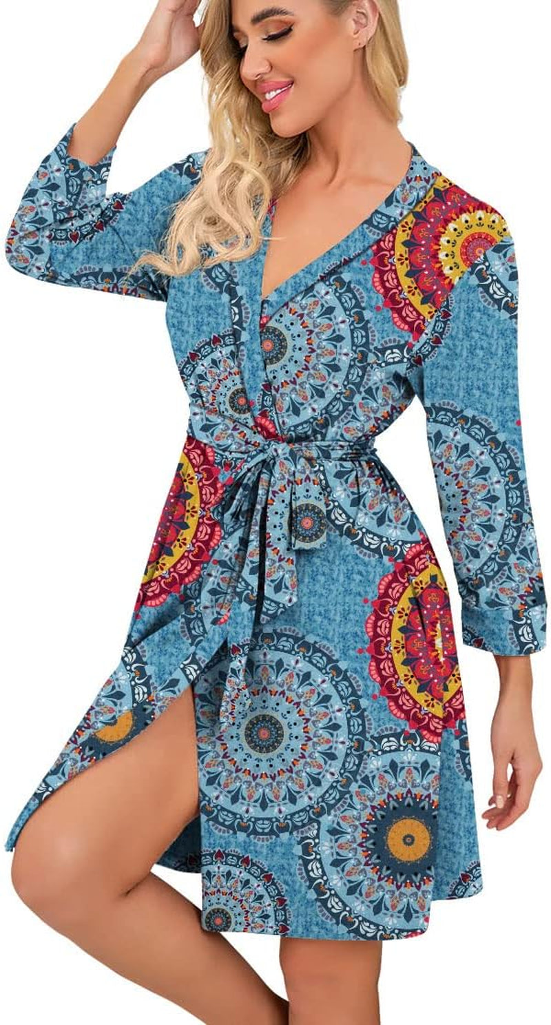 Women Kimono Robes Short Lightweight Robe Soft Knit Sleepwear Casual Knit Bathrobe Ladies Loungewear