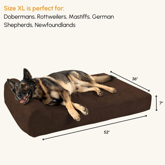 Barker Beds Headrest Extra Large Dog Bed (XL, Chocolate) – 7" Thick Soft & Comfortable Orthopedic Cushion – XL Dog Bed – Washable Microsuede Cover – Made in USA