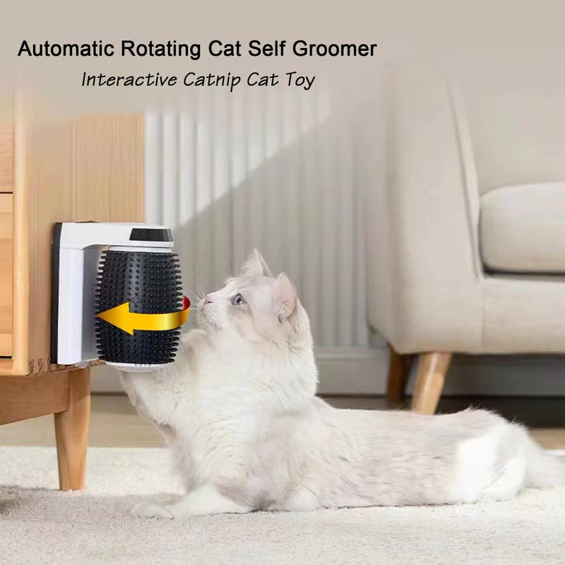 Smart Cat Self Groomer with Catnip Automatic Rotating Cat Massager Wall Corner Groomers Smart Self Cleaning Cat Brush