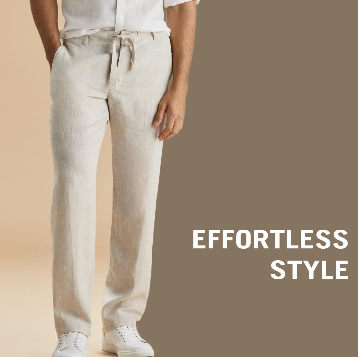 Men'S 100% Linen Drawstring Pants, Lightweight Breathable Fabric, Flat Front, Quarter Top Pockets, Regular Fit