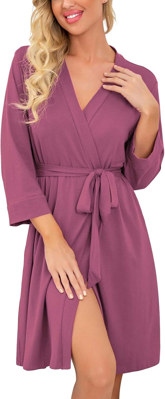 Women Kimono Robes Short Lightweight Robe Soft Knit Sleepwear Casual Knit Bathrobe Ladies Loungewear