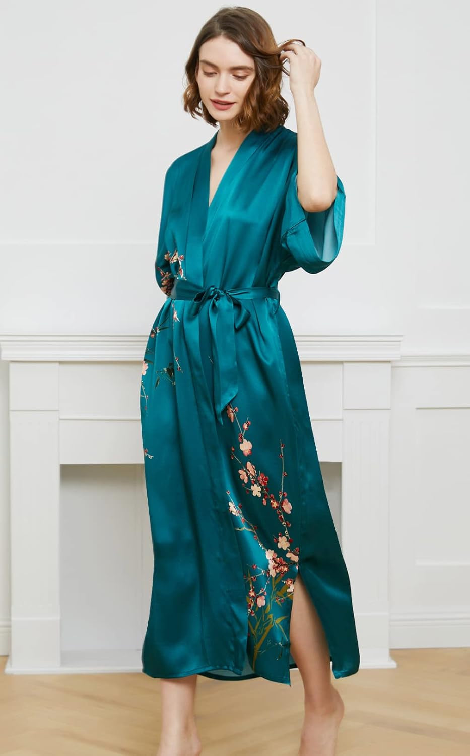 Women'S 100% Silk Kimono Long Robe - Classic Colors and Prints