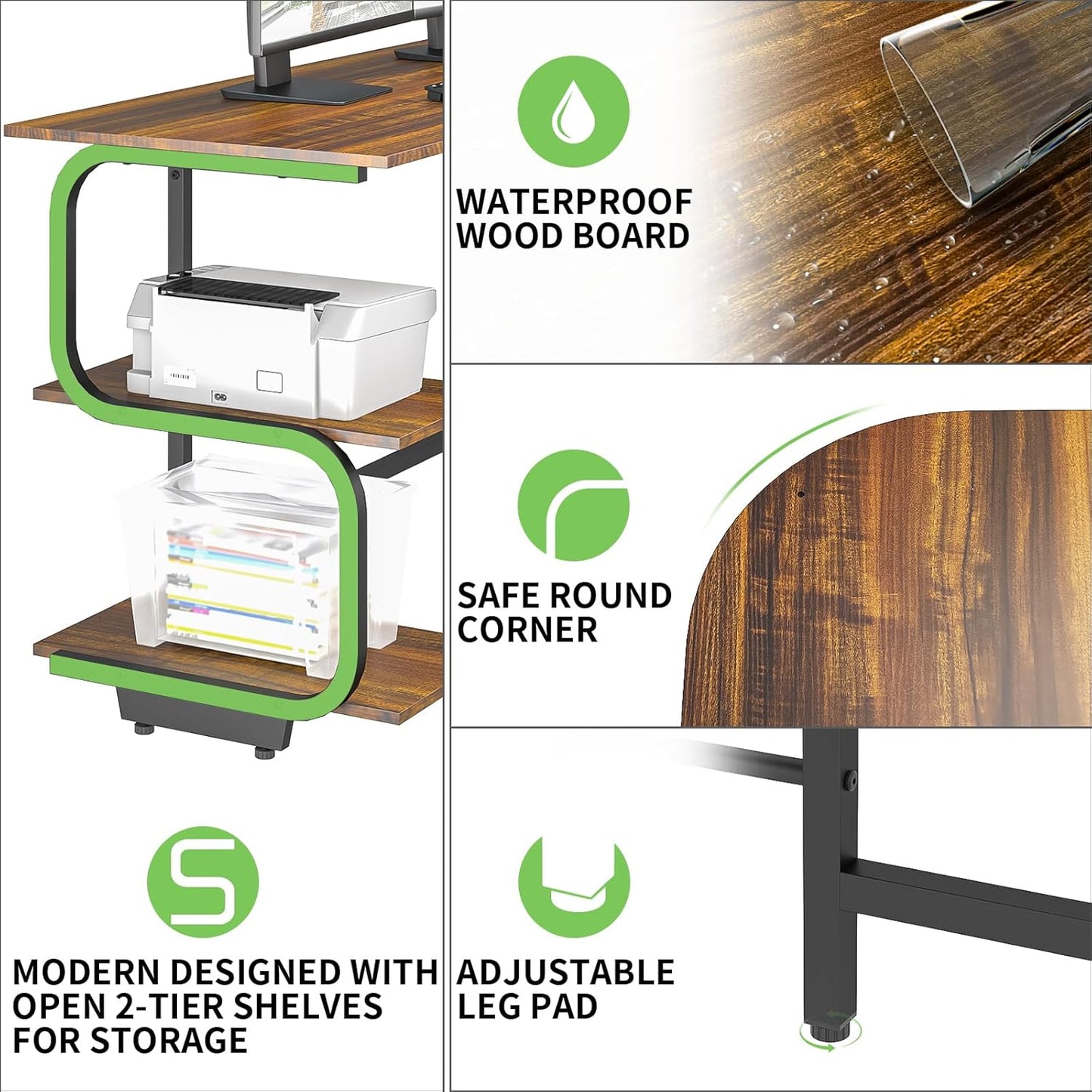 Reversible L Shaped Desk with Large Surface, 69 Inch Sturdy Corner Desk with Storage Shelves, Premium Office Computer Desk Workstation for Home Office Gaming