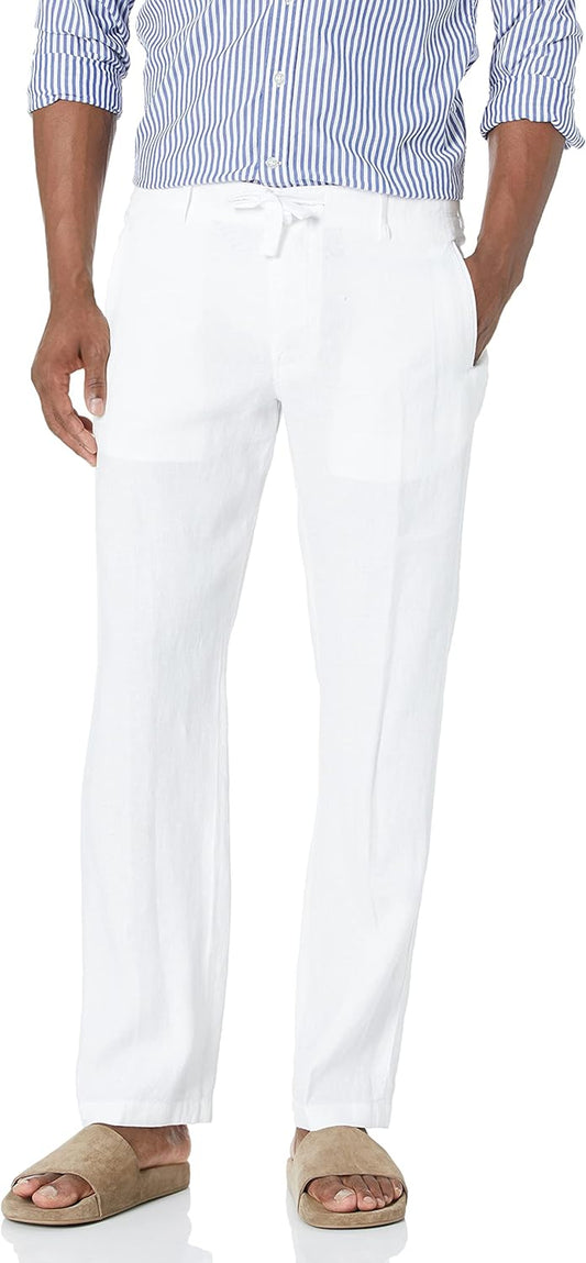 Men'S 100% Linen Drawstring Pants, Lightweight Breathable Fabric, Flat Front, Quarter Top Pockets, Regular Fit