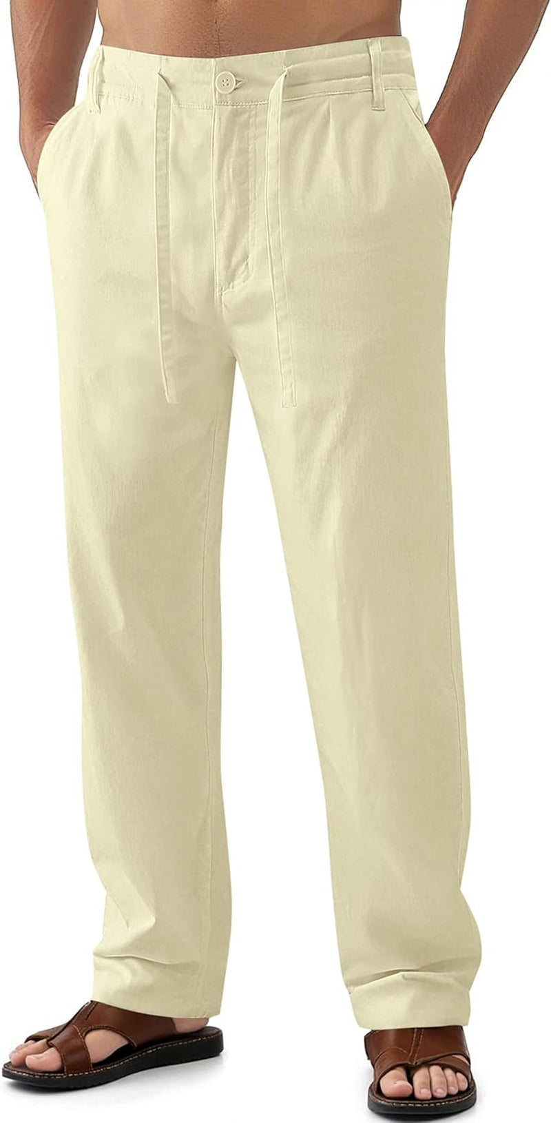 Men'S Linen Pants Casual Elastic Waist Drawstring Yoga Beach Trousers