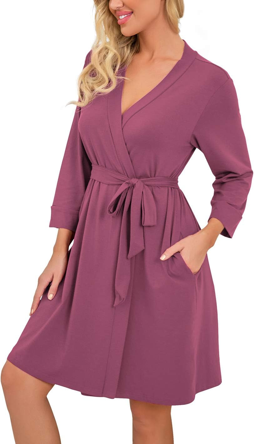 Women Kimono Robes Short Lightweight Robe Soft Knit Sleepwear Casual Knit Bathrobe Ladies Loungewear