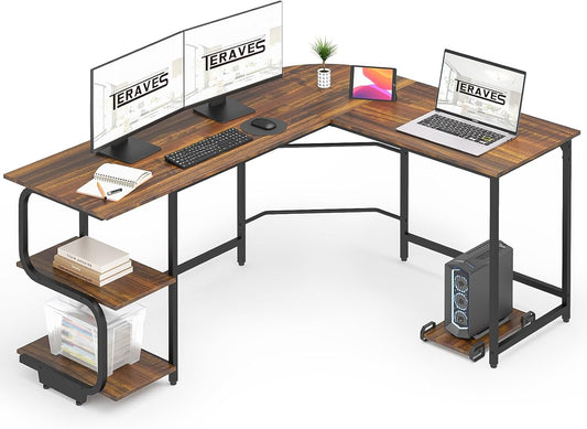 Reversible L Shaped Desk with Large Surface, 69 Inch Sturdy Corner Desk with Storage Shelves, Premium Office Computer Desk Workstation for Home Office Gaming