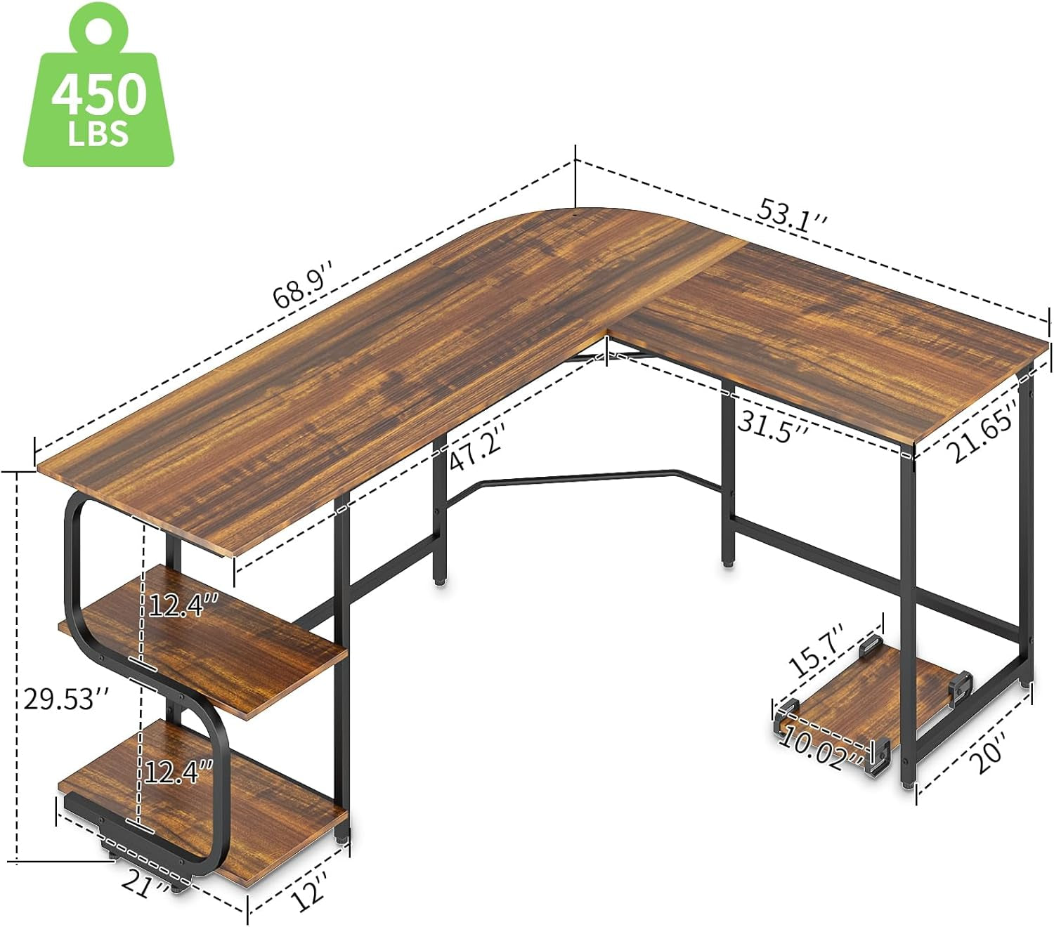 Reversible L Shaped Desk with Large Surface, 69 Inch Sturdy Corner Desk with Storage Shelves, Premium Office Computer Desk Workstation for Home Office Gaming