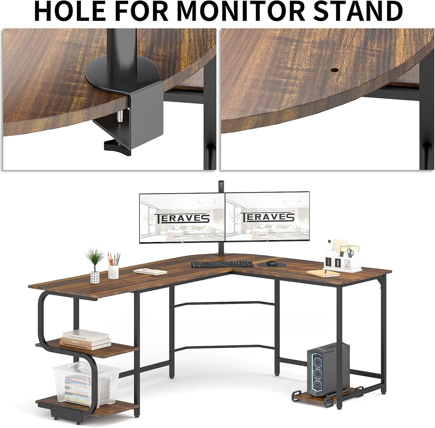 Reversible L Shaped Desk with Large Surface, 69 Inch Sturdy Corner Desk with Storage Shelves, Premium Office Computer Desk Workstation for Home Office Gaming
