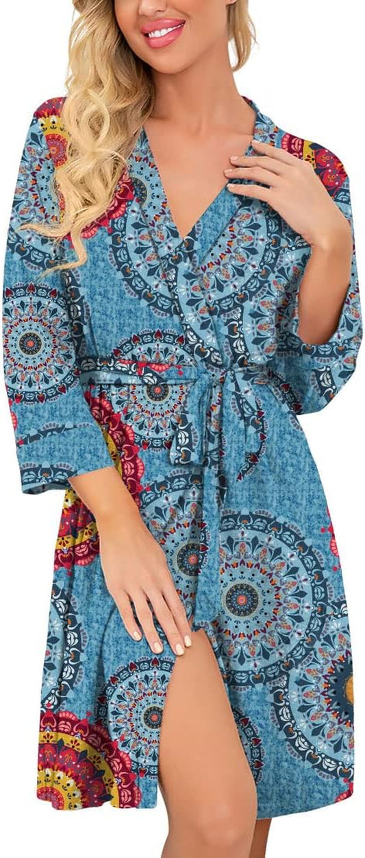 Women Kimono Robes Short Lightweight Robe Soft Knit Sleepwear Casual Knit Bathrobe Ladies Loungewear