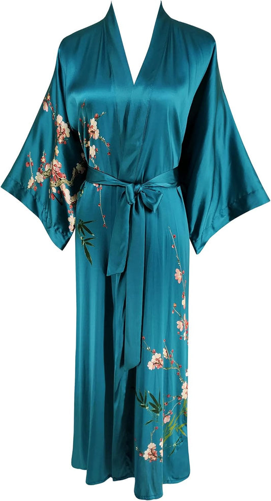 Women'S 100% Silk Kimono Long Robe - Classic Colors and Prints