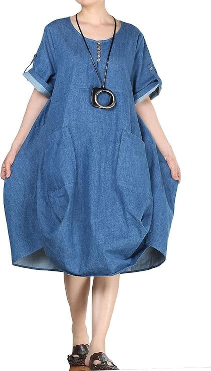 Women'S Ruffle Oversize Casual Midi Dresses with Pockets