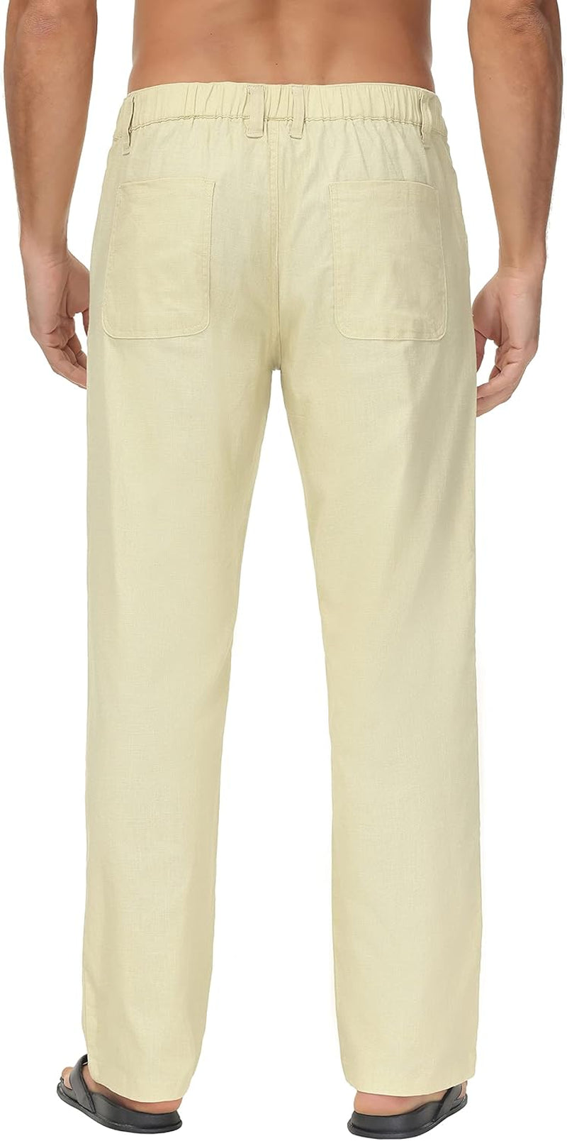 Men'S Linen Pants Casual Elastic Waist Drawstring Yoga Beach Trousers