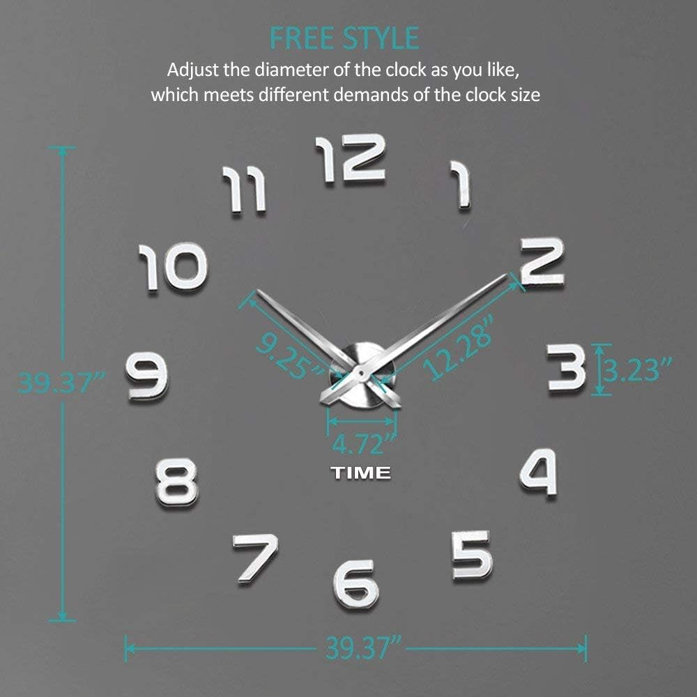 Frameless DIY Wall Clock 3D Mirror Wall Clock Large Mute Wall Stickers for Living Room Bedroom Home Decorations