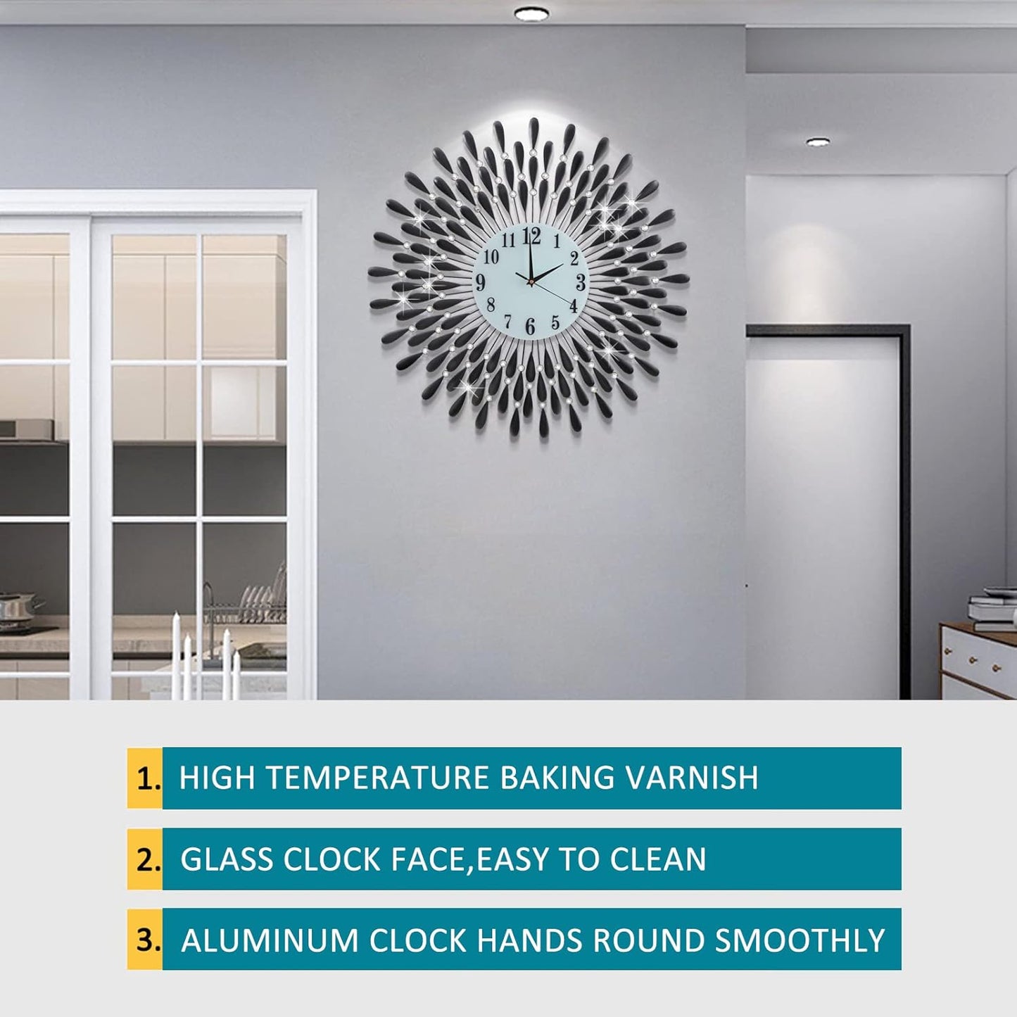 28.0 Inch Modern Elegant Silent Wall Clock, Quartz Non-Ticking Large Wall Clock for Living Room Kitchen Office Decor