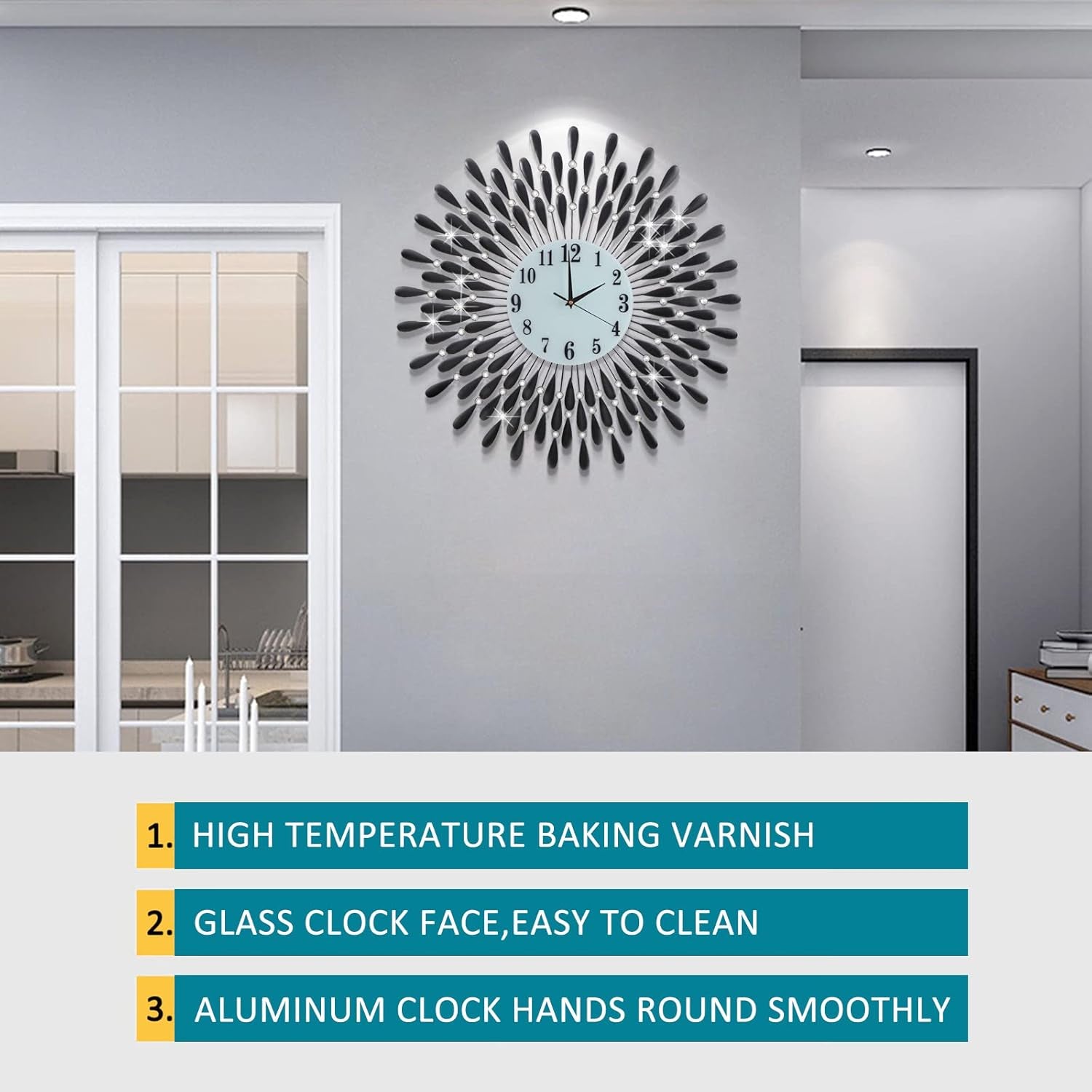 28.0 Inch Modern Elegant Silent Wall Clock, Quartz Non-Ticking Large Wall Clock for Living Room Kitchen Office Decor