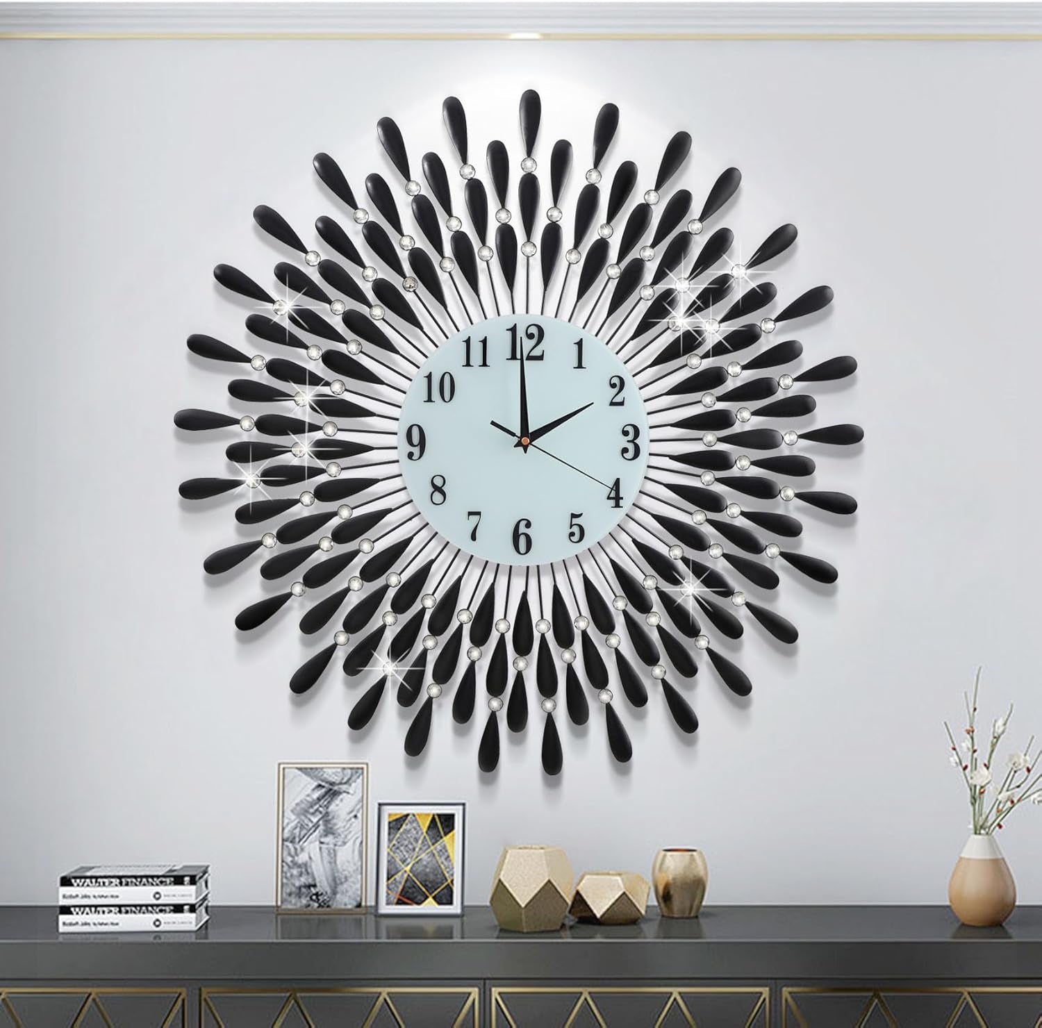 28.0 Inch Modern Elegant Silent Wall Clock, Quartz Non-Ticking Large Wall Clock for Living Room Kitchen Office Decor
