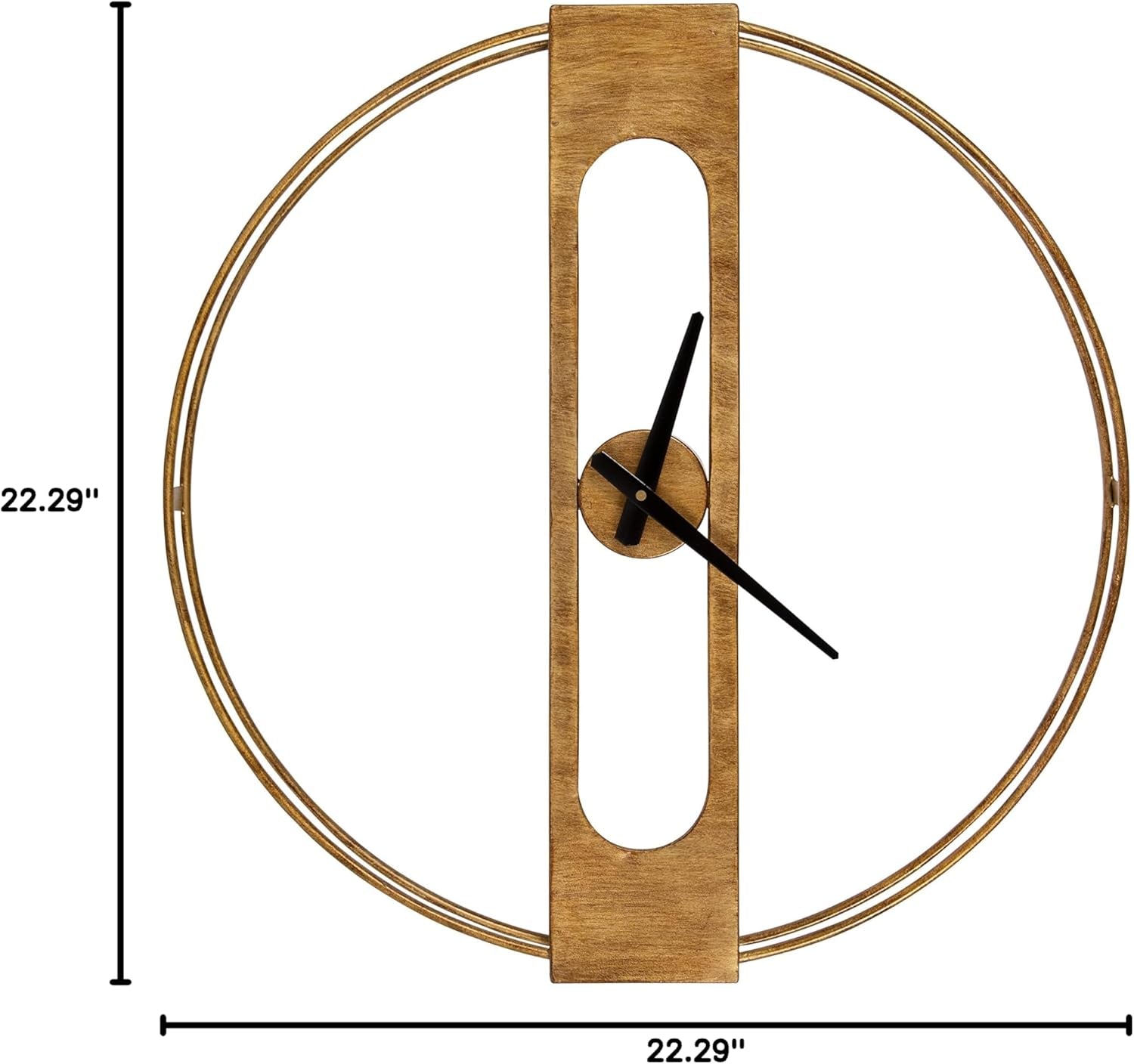 Urgo Numberless Modern Metal Wall Clock, Gold Finish with Black Hands