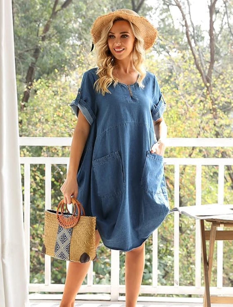 Women'S Ruffle Oversize Casual Midi Dresses with Pockets