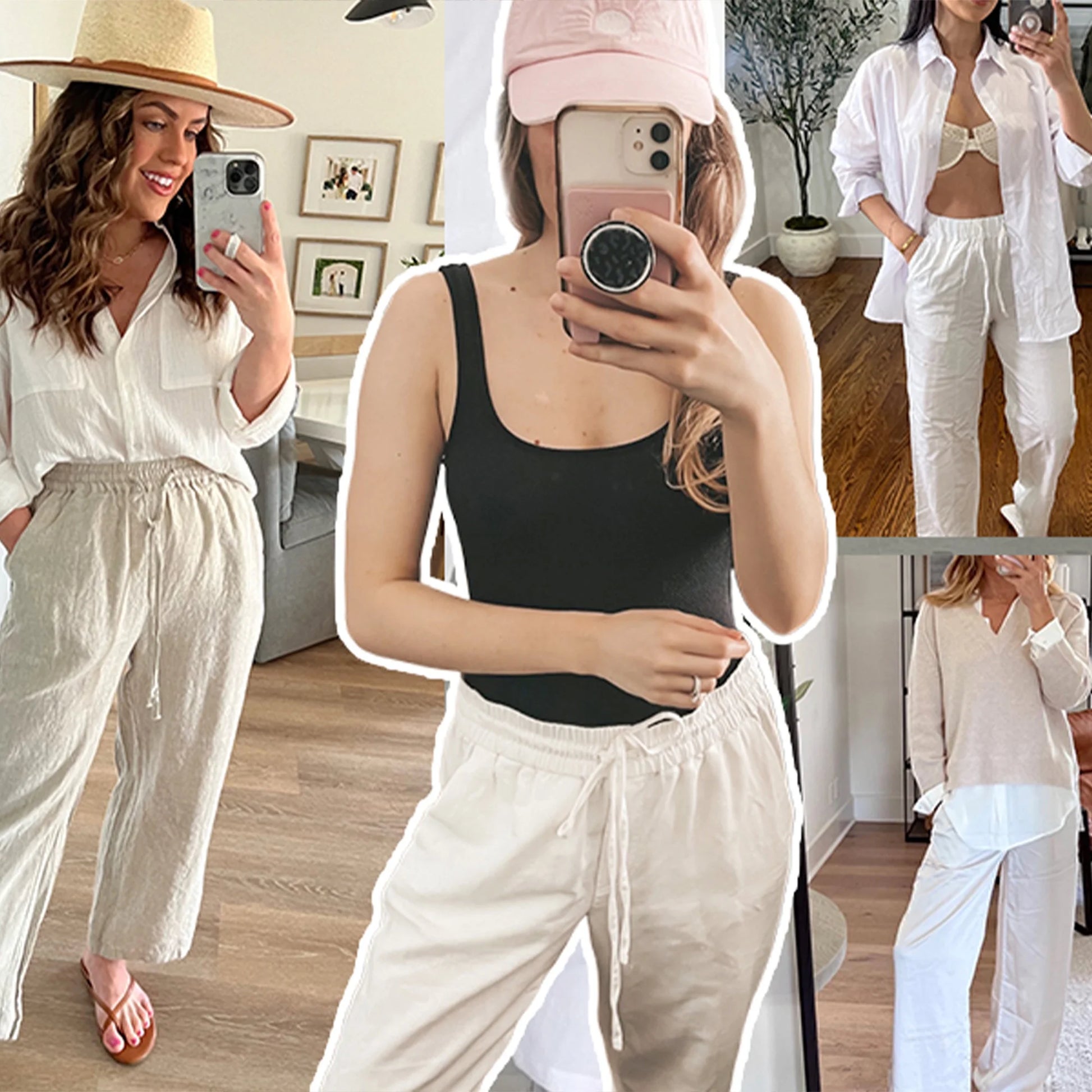 Pants for Women Wide Leg Linen Pant Casual Palazzo Summer Flowy Pants with Pocket Apricot Drawstring Comfy Loose Lounge Pants S
