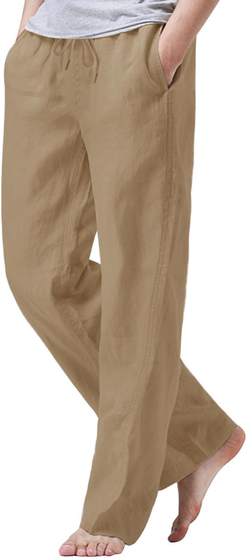 Linen Pants Men Casual 2025 Summer Beach Elastic Drawstring Waist Yoga Pants Travel Baggy Work Pant Pajama