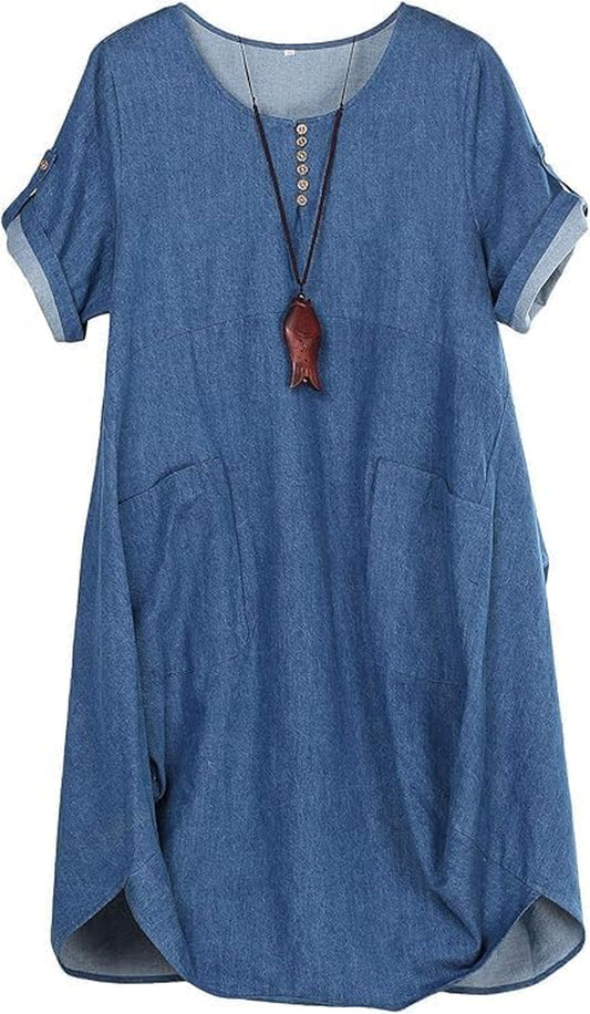 Women'S Ruffle Oversize Casual Midi Dresses with Pockets
