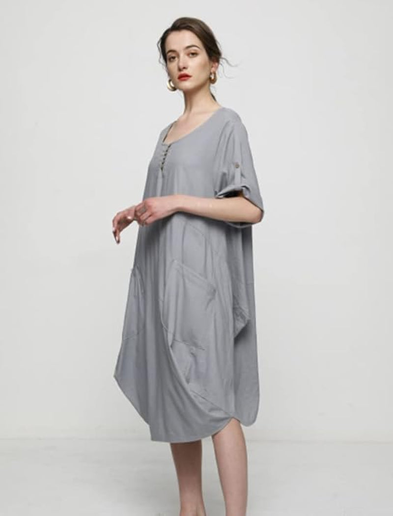 Women'S Ruffle Oversize Casual Midi Dresses with Pockets