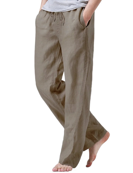 Mens Cotton Linen Drawstring Pants Elastic Waist Casual Jogger Yoga Pants