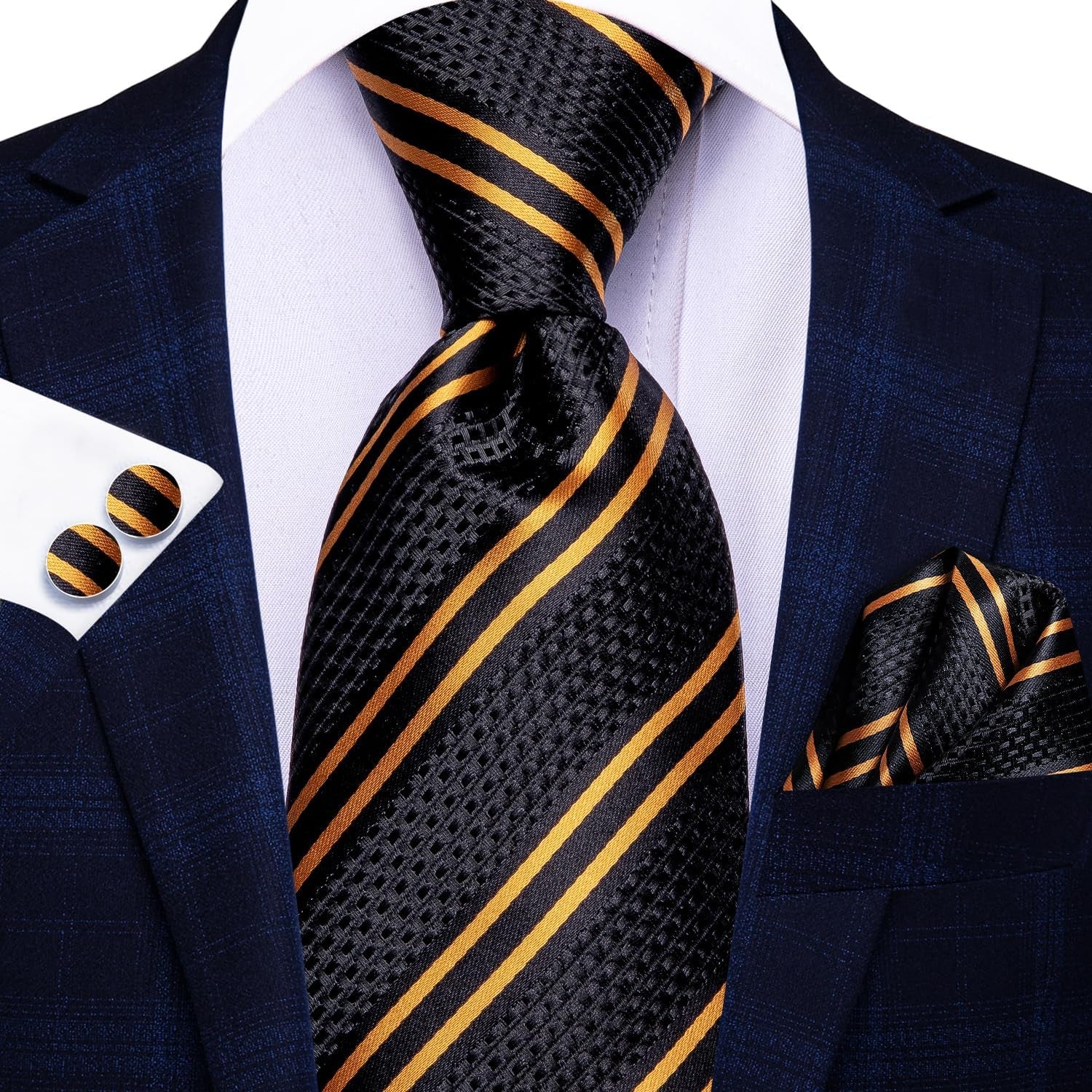 Men Ties Sets Silk Stripe Paisley Necktie Pocket Square Cufflinks for Business Wedding