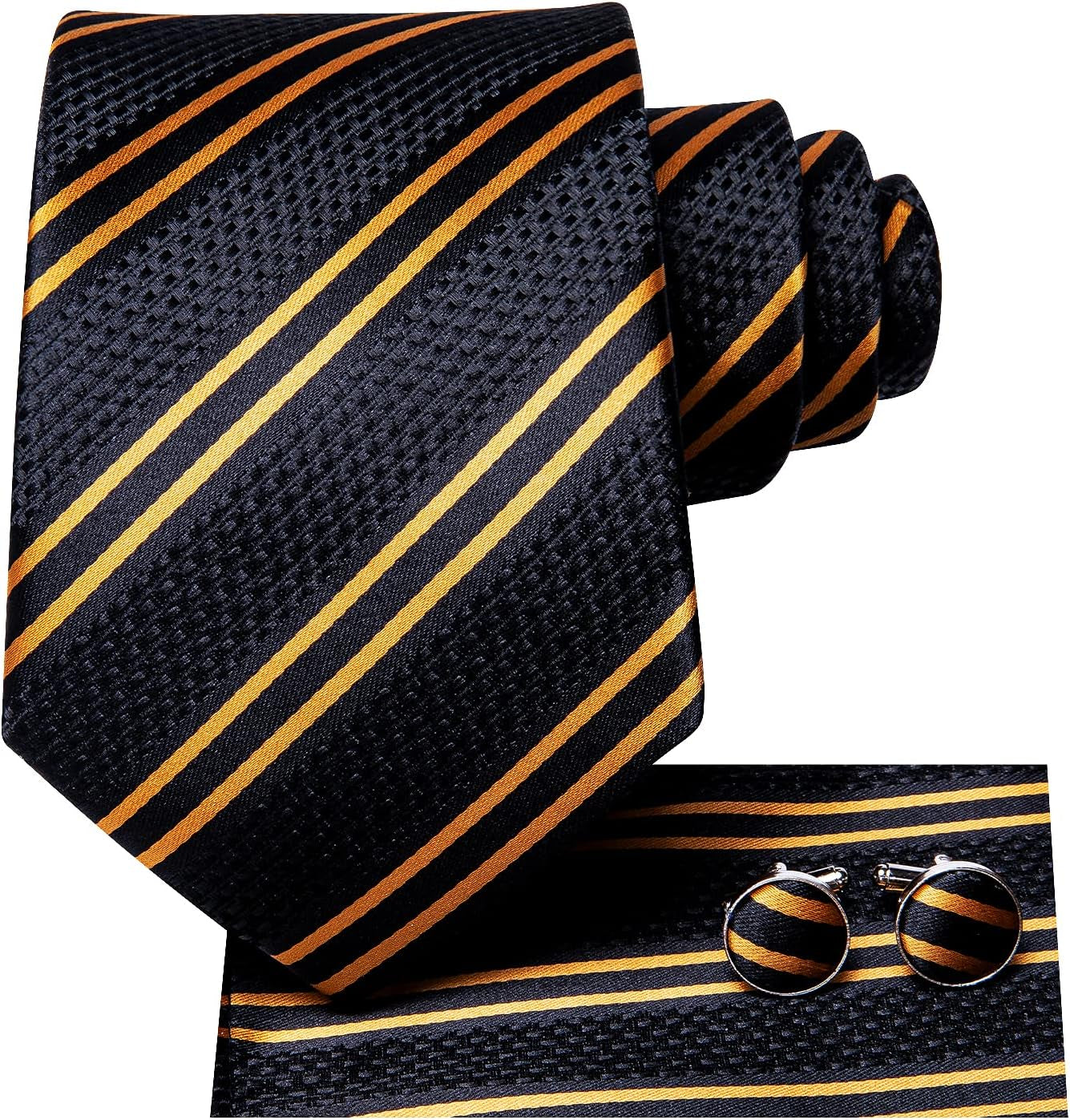 Men Ties Sets Silk Stripe Paisley Necktie Pocket Square Cufflinks for Business Wedding