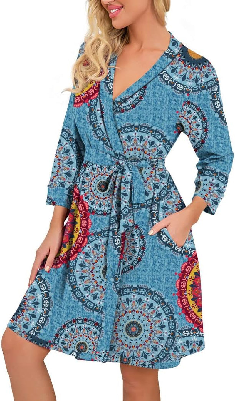 Women Kimono Robes Short Lightweight Robe Soft Knit Sleepwear Casual Knit Bathrobe Ladies Loungewear