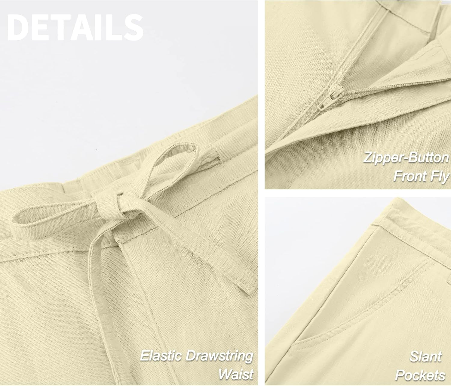 Men'S Linen Pants Casual Elastic Waist Drawstring Yoga Beach Trousers