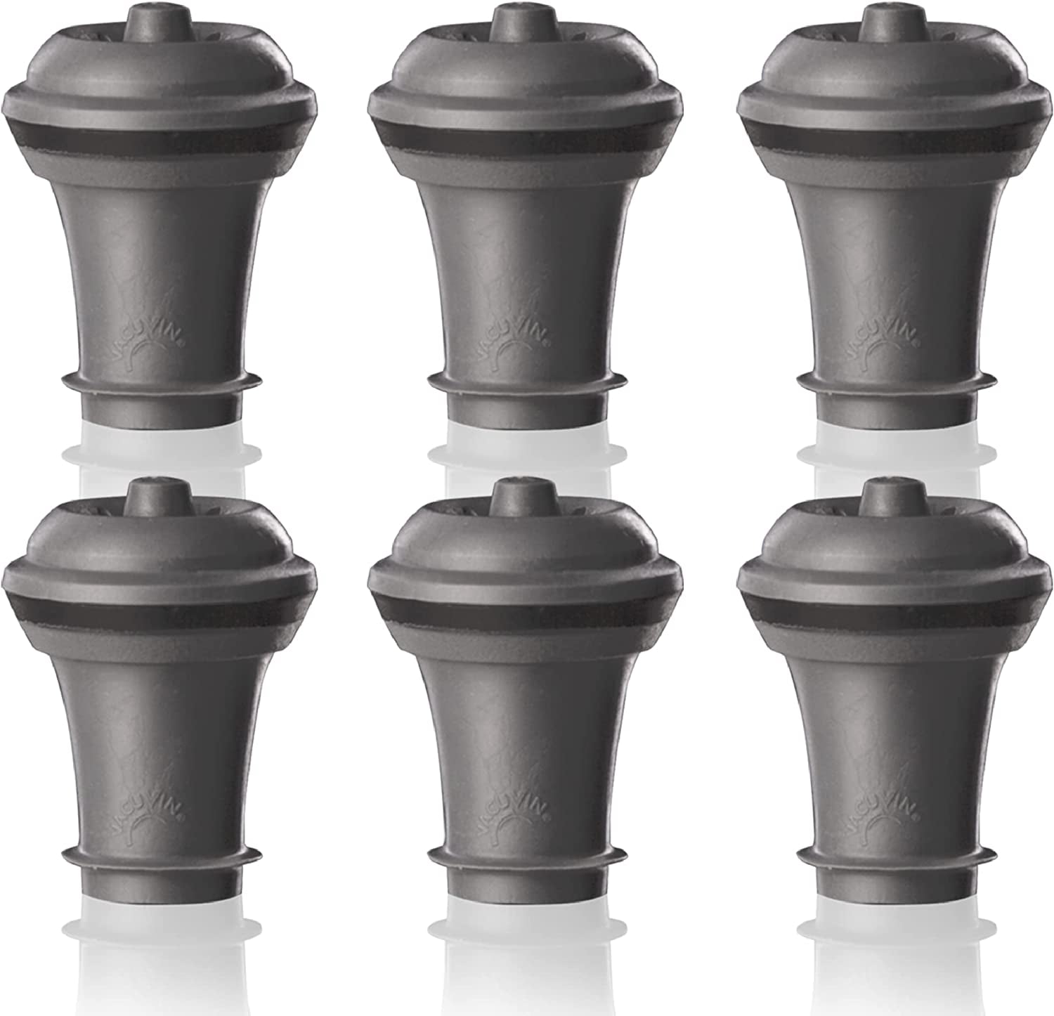 Wine Saver Vacuum Stoppers – Set of 6 – Gray – Airtight Seal for Opened Bottles – Preserves Wine Freshness up to 10 Days – Reusable & Dishwasher Safe – for Wine Saver Pump